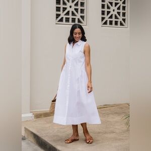 Maye Corinne White Sleeveless Midi Shirt Dress